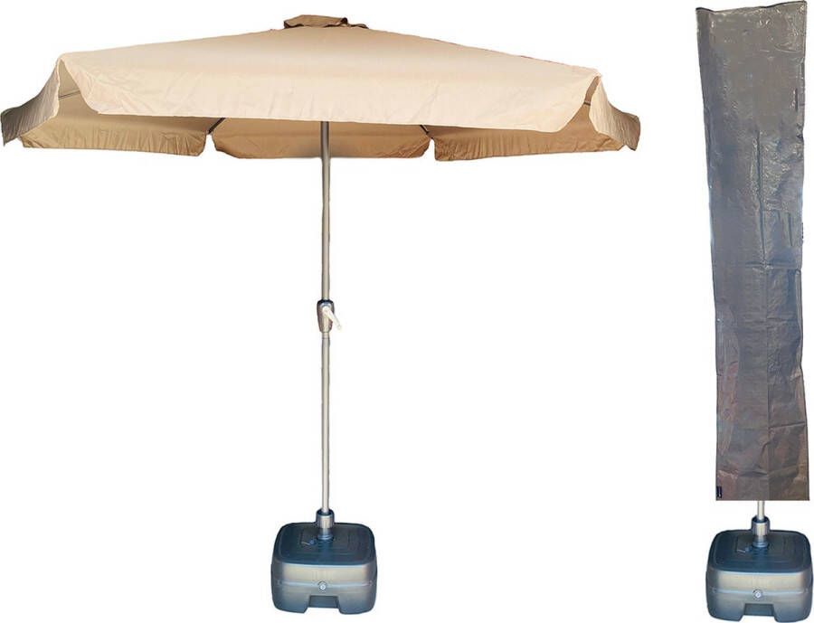 CUHOC Parasol Urban Taupe Ø300cm + Verrijdbare Parasolvoet + Parasolhoes Parasol Combi