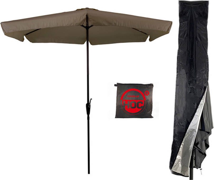 COVER UP HOC CUHOC Taupe Parasol met hoes 3m stokparasol -Parasol met Volanten Opdraaier en Redlabelhoes