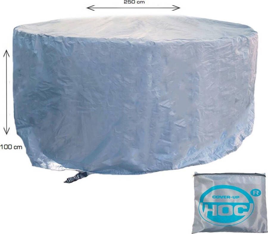 CUHOC COVER UP HOC Diamond hoes ronde tuintafel- 250x100 cm (diameter x hoogte) tuinset beschermhoes waterdicht met Stormbanden Trekkoord en Afwaterings HOCCIE Zilvergrijze hoes tuintafel rond beschermhoes voor tuinset