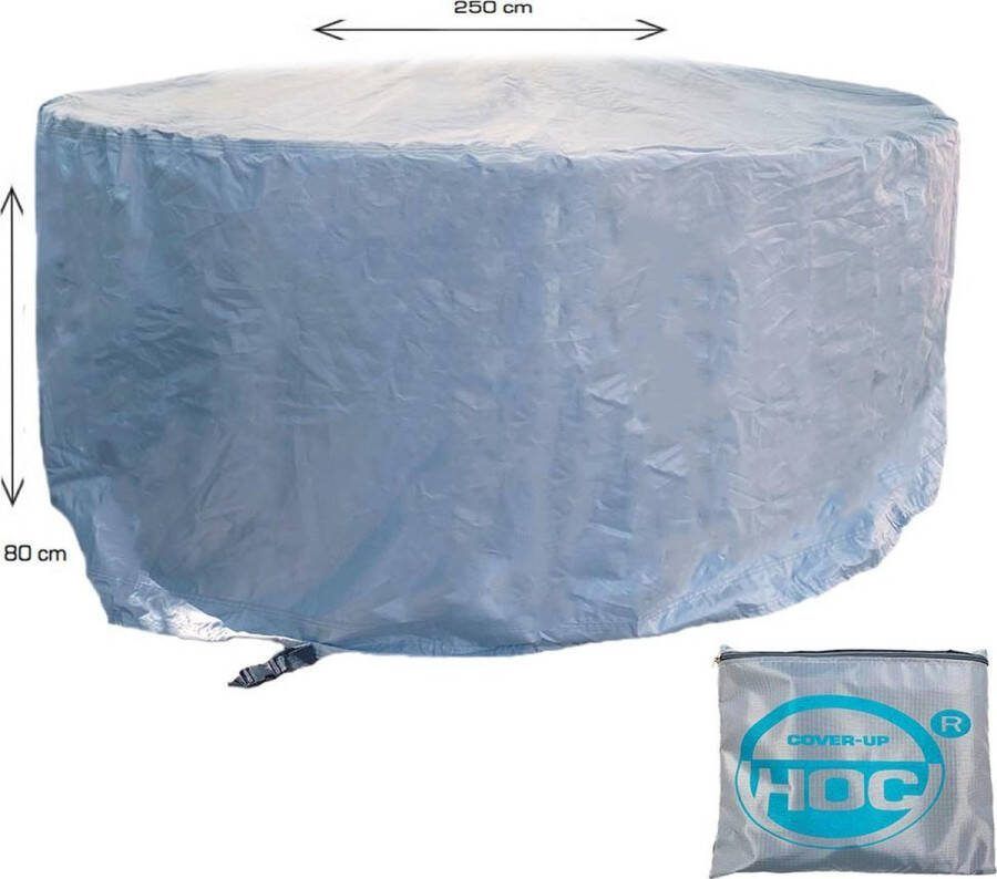 COVER UP HOC Diamond hoes ronde tuintafel- 250x80 cm (diameter x hoogte) tuinset beschermhoes waterdicht met Stormbanden Trekkoord en Afwaterings HOCCIE Zilvergrijze hoes tuintafel rond