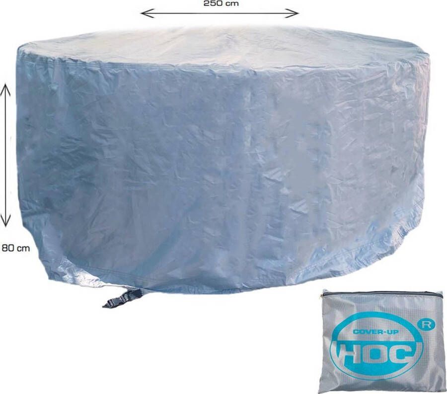 CUHOC COVER UP HOC Diamond hoes ronde tuintafel- 250x80 cm (diameter x hoogte) tuinset beschermhoes waterdicht met Stormbanden Trekkoord en Afwaterings HOCCIE Zilvergrijze hoes tuintafel rond beschermhoes voor tuinset