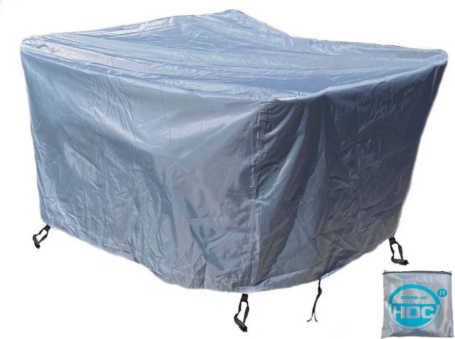 COVER UP HOC Diamond hoes tuinmeubelen- 123x123x74 cm tuinset beschermhoes waterdicht met Stormbanden Trekkoord en Afwaterings HOCCIE Zilvergrijze hoes tuinmeubels