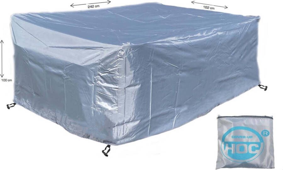 COVER UP HOC Diamond hoes tuinmeubelen- 242x162x100 cm tuinset beschermhoes waterdicht met Stormbanden Trekkoord en Afwaterings HOCCIE Zilvergrijze hoes tuinmeubels