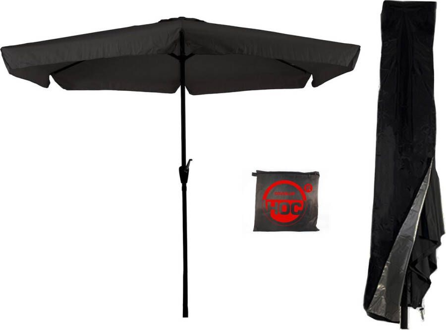 COVER UP HOC CUHOC Zwarte Parasol met hoes 3m stokparasol Parasol Zwart met Volanten Opdraaier en Redlabel hoes