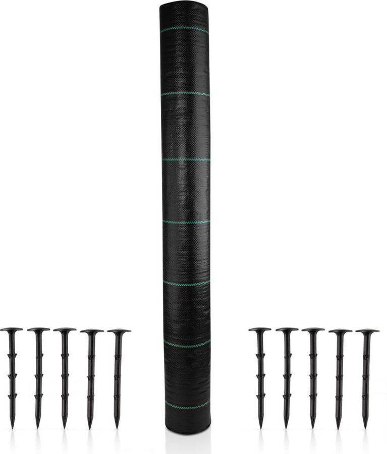 CoverUp! Onkruiddoek 1m x 50 m = 50 m² anti worteldoek -permeabele ademende onkruidfolie (100 g m²) inclusief 10 grondpennen gronddoek