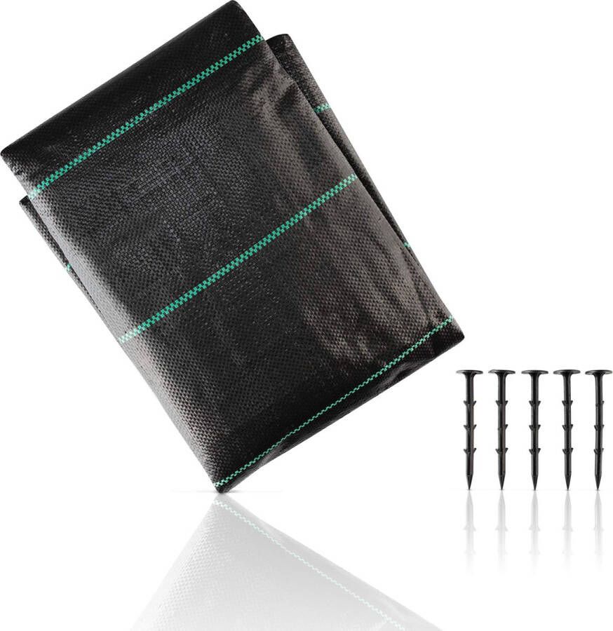 CoverUp! Onkruiddoek 2m x 10 m = 20 m² anti worteldoek -permeabele ademende onkruidfolie (100 g m²) inclusief 5 grondpennen gronddoek
