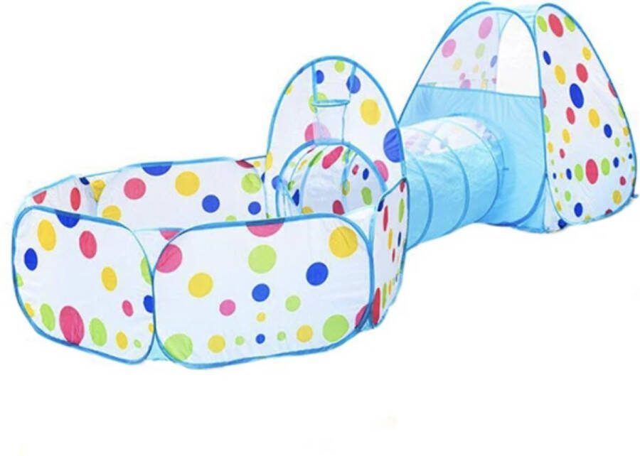 Covie Kinder ballenbak Met tunnel Speeltent Baby Peuter Buiten en Binnen Lichtblauw met stippen