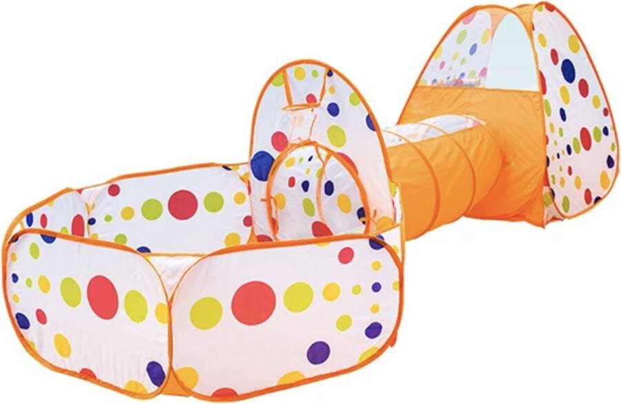 Covie Kinder ballenbak Met tunnel Speeltent Baby Peuter Buiten en Binnen Oranje met stippen