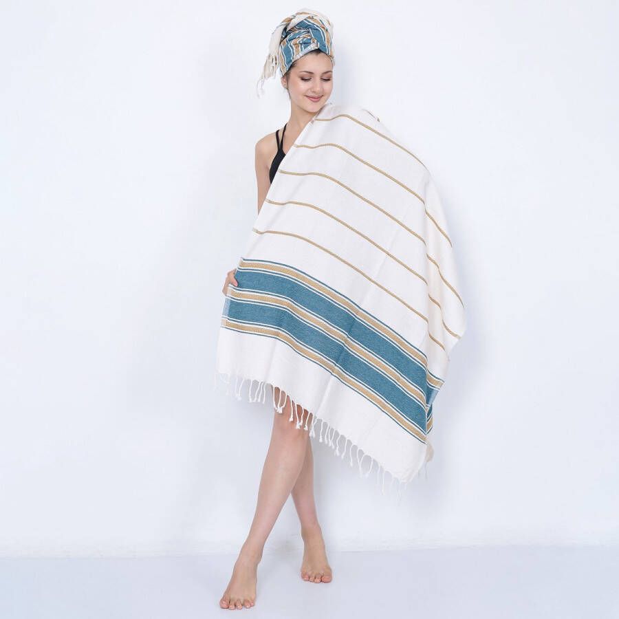 Cozi Studio Antalya Sunset Turkse Baddoek 90 x 190 cm 100% Katoen Hamamdoek & Saunadoek Peshtemal Strandlaken 100% Cotton Bath Towel Petrol