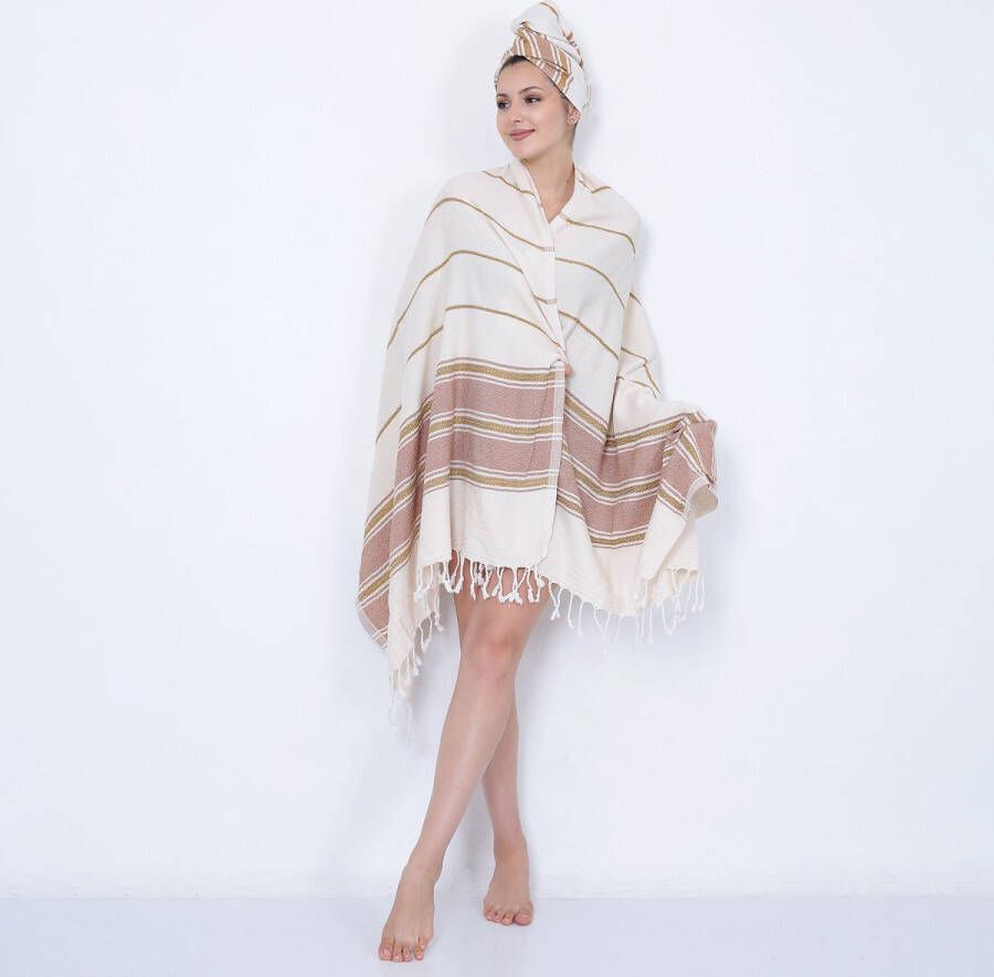 Cozi Studio Antalya Sunset Turkse Baddoek 90 x 190 cm 100% Katoen Hamamdoek & Saunadoek Peshtemal Strandlaken 100% Cotton Bath Towel Beige