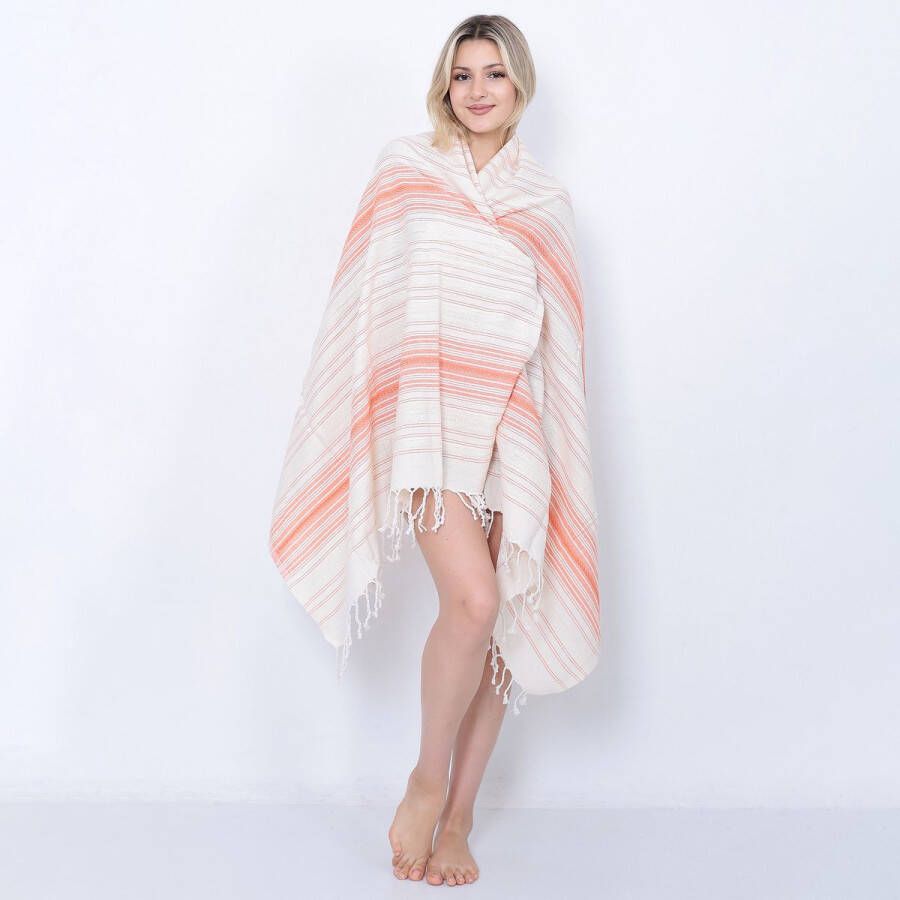 Cozi Studio Cancun Waves Turkse Baddoek 90 x 190 cm 100% Katoen Hamamdoek & Saunadoek Peshtemal Strandlaken 100% Cotton Bath Towel Orange