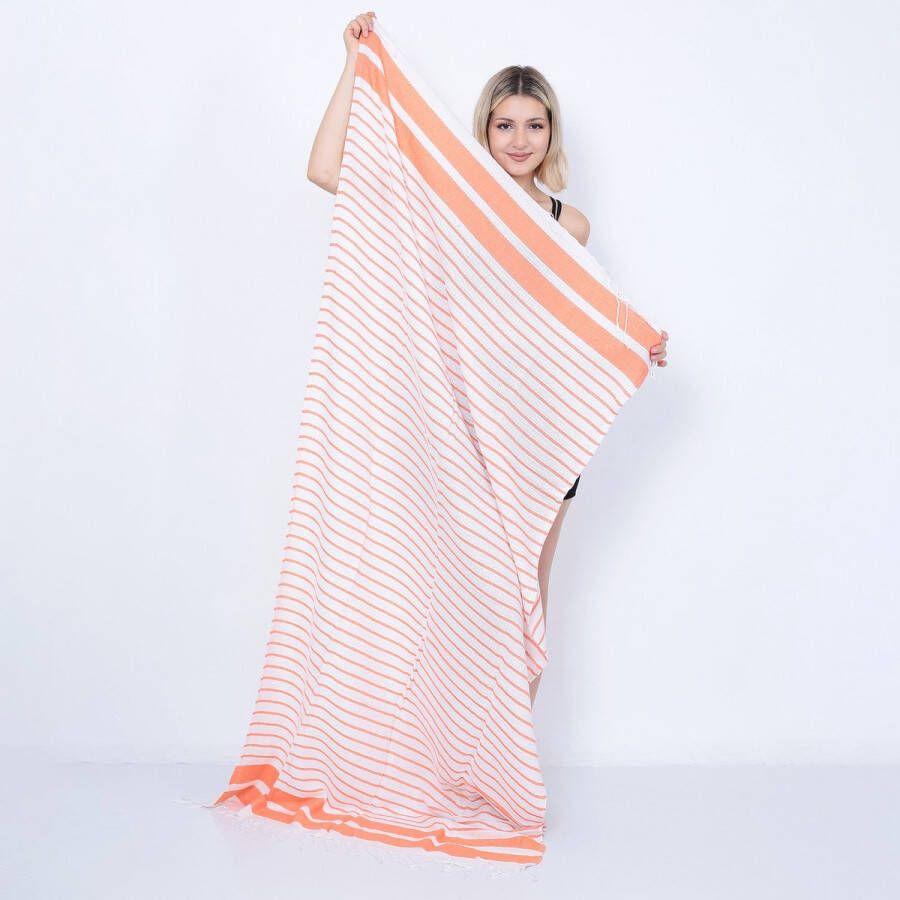 Cozi Studio Santorini Breeze Turkse Baddoek 90 x 190 cm 100% Bamboe Hamamdoek & Saunadoek Peshtemal Strandlaken 100% Bamboo Bath Towel Orange