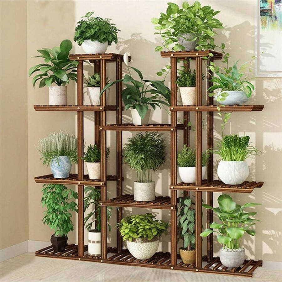 Cozy Cottage Grote Plantenstandaard 11 Lagen Plantentafel Hout Houten Plantstand Plantenrek voor Binnen en Buiten Opslagrek voor Tuin 114x25x116cm