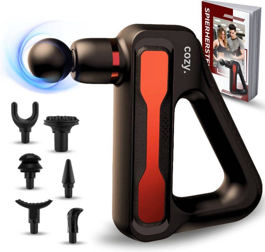 Cozy. Premium Massage Gun Pro 2024 Massage Pistool Professioneel Massage Apparaat Inclusief Opbergtas Deep Tissue Techniek Muis Stil Draadloos Mat Zwart & Rood