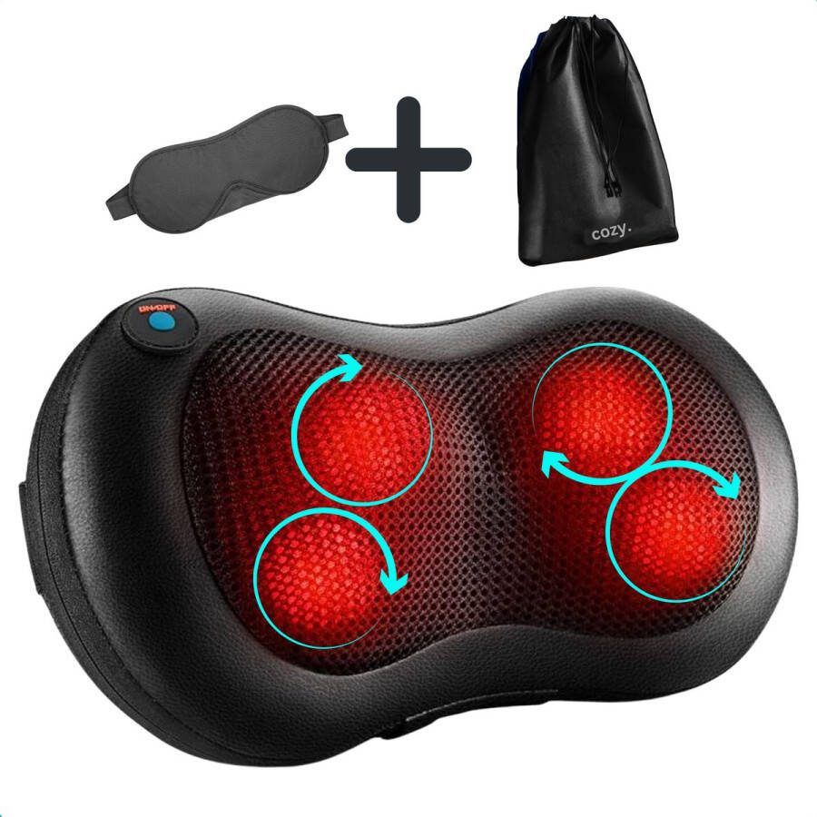 Cozy. Premium Massagekussen Shiatsu Rug- nek- en voetmassage apparaat Nekstretcher Nekkussen Gratis slaapmasker en opbergtas