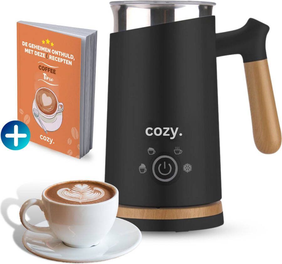 Cozy. Premium Melkopschuimer Electrisch 4-in-1 Melkschuimer Milk Frother Opschuimer Mat Zwart en Hout