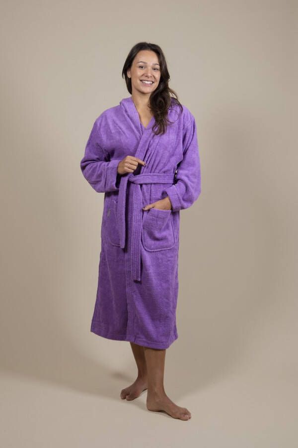 COZYLION Luxe badjas Dames & Heren Capuchon (Lavendel) L XL Unisex Comfortabele paarse ochtendjas badjas met ruime zakken – Paars Cassis – Voor Thuis Sauna Spa Wellness of Hamam