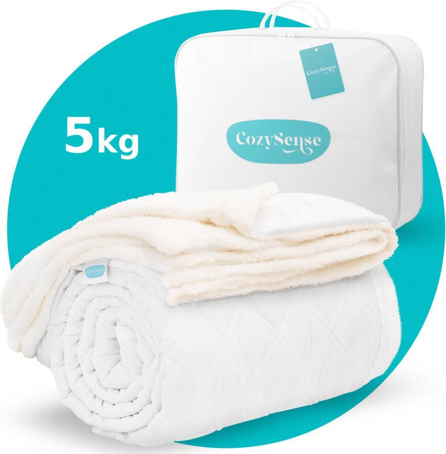 CozySense Verzwaringsdeken 5 kg Weighted Blanket Zwaartedeken Verzwaarde Deken Zware Deken GLASS-Flow Drukverdeling Inclusief Wasbare Hoes 150 x 200cm Wit