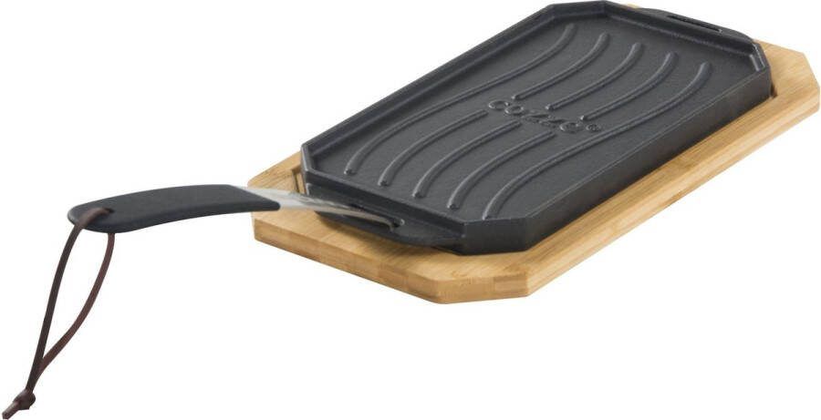 Cozze Pan Gietijzer Dubbelzijdig Gebruik met Bamboe Serveerplank 16 5 cm Gietijzer Zwart