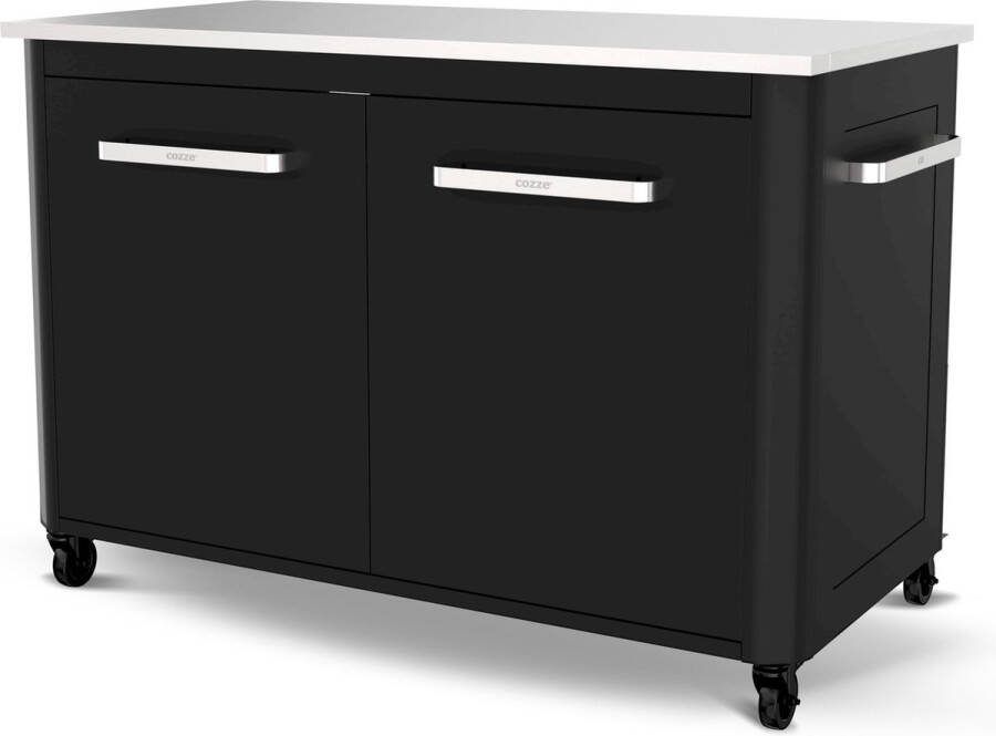 Cozze Werkbank 2 Deurs en 4 Wielen met Opklapbare Werktafels 120 cm Metaal Zwart