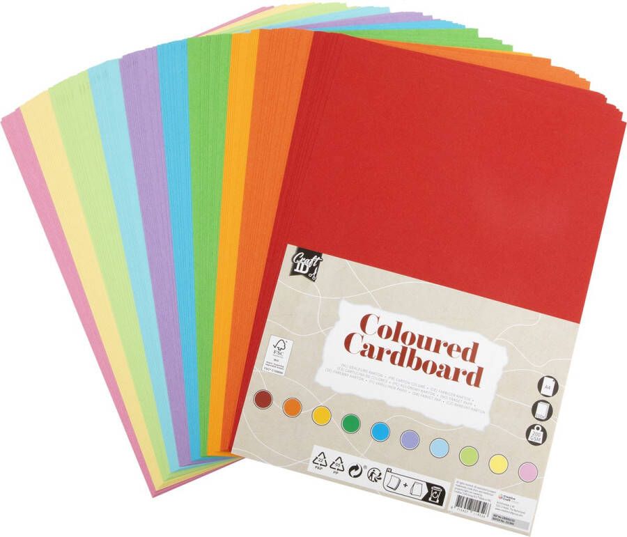 Craft ID Gekleurd Karton A4 Formaat 100 Vellen 200grams Papier 10 Verschillende Kleuren Knutselen Hobbykarton Duurzaam Papier
