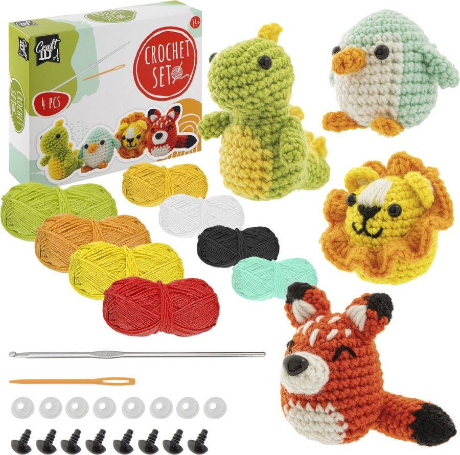 Craft ID Haakpakketten 4-delige Set Haken voor Beginners en Volwassenen 14+ Haakpakket voor Schattige Diertjes Textiel & Handwerken