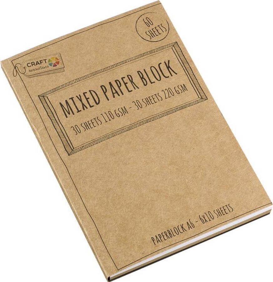 Craft Sen Mixed Paper Block A6 60 vellen totaal 30 vellen 110Gsm & 30 vellen 220Gsm Hobbykarton Kleuren: Wit Bruin Zwart