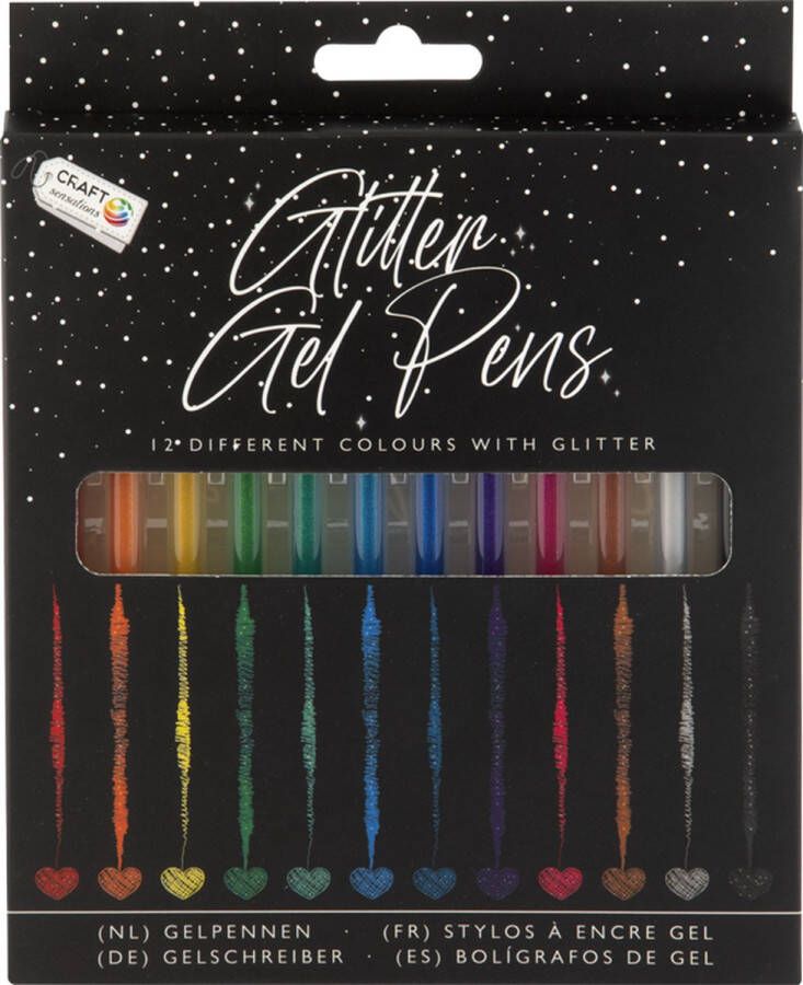 Craft Sensations 12 Gelpennen Glanzend effect Tekenen en kleuren met glitter effect Perfecte kleurafgifte Bullet Journal