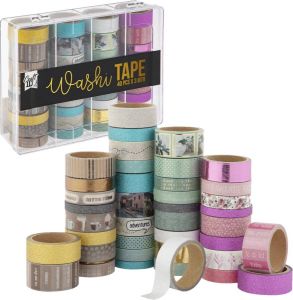 Craft Sensations Washi Tape 40 rollen van elk 3 meter 2023 Editie Decoratieve masking tape in 40 unieke ontwerpen voor handwerk journaling scrapbooking & meer Plakrollen inclusief handig opbergdoosje