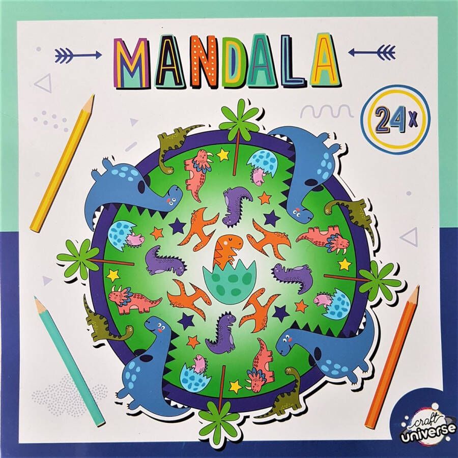 Craft universe Mandala kleurboek voor kinderen dinosaurussen geschikt voor kleurpotloden en kleurstiften