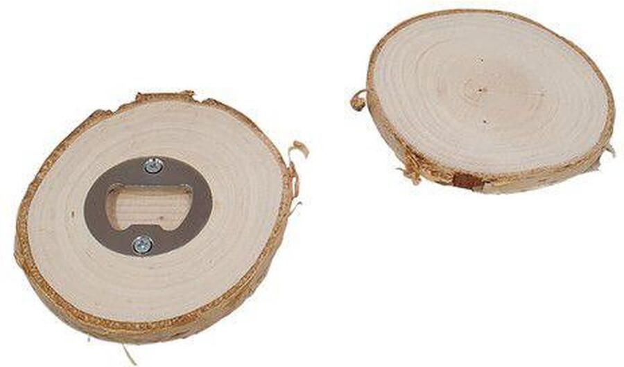 CraftEmotions Houten Flessen opener onderzetter schors rond berkenhout diameter: +- 9-10 cm H: +- 0 9 cm