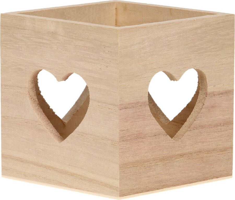 CraftEmotions Houten waxinelichthouder hartje 10cm x 10cm x 10cm