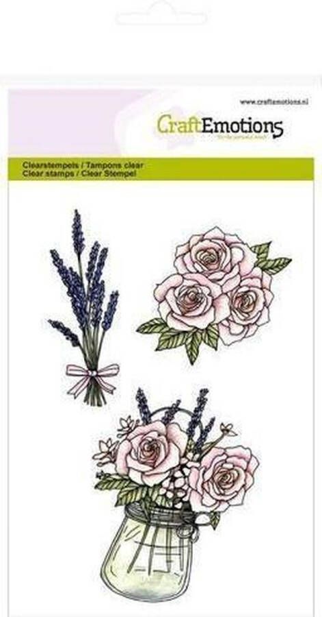 CraftEmotions stempel A6 Pot met rozen en lavendel High Tea Rose