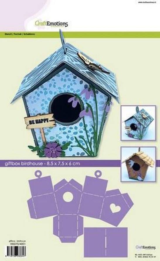 CraftEmotions stencil- giftbox vogelhuis 8 5x7 5x6cm