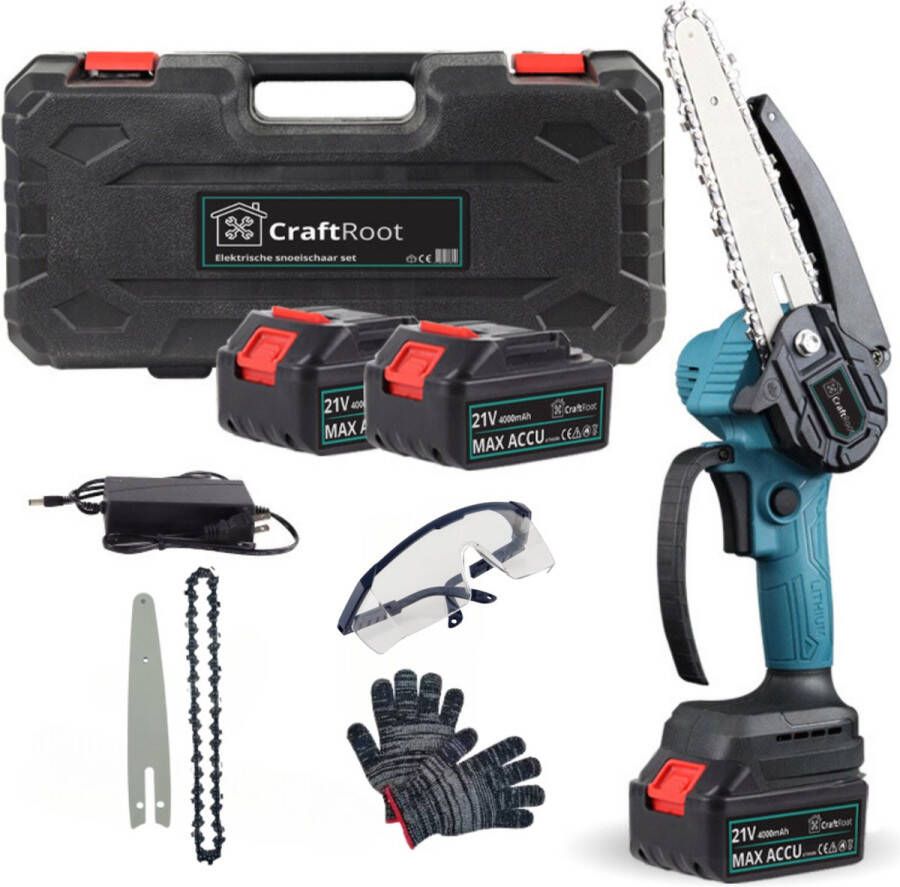 CraftRoot Elektrische Mini Kettingzaag Draadloze Elektrische Compacte Accu kettingzaag Elektrisch Handkettingzaag Snoeizaag -Groen