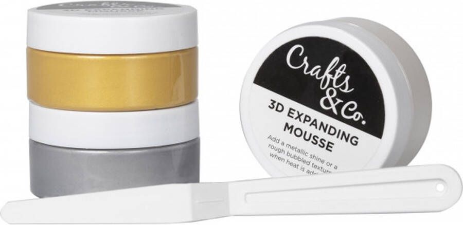 Crafts & Co. Crafts&Co 3D Expanding Mousse Compleet Hobbypakket 3x Mousse en 5x Stencils Pigment Pasta voor Kaarten Maken Knutselen met Papier en Karton