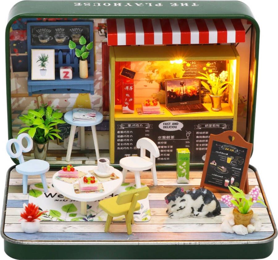 Crafts & Co Crafts&Co Miniatuur Bouwpakket Volwassenen Knutselen Meisjes Houten Poppenhuis DIY Lunch Café