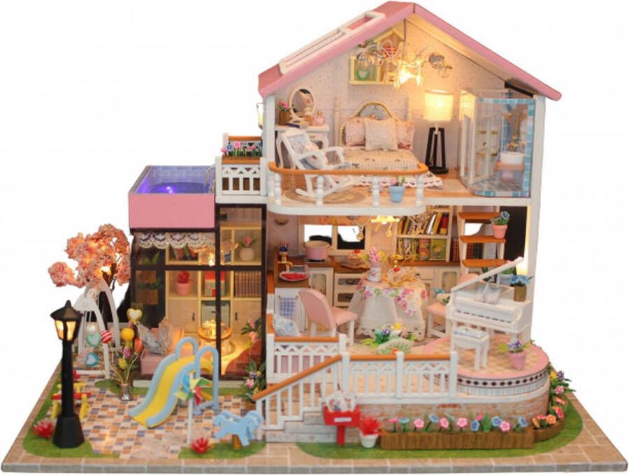 Crafts & Co. Crafts&Co Miniatuur Bouwpakket Volwassenen Knutselen Meisjes Houten Poppenhuis DIY Mini Villa