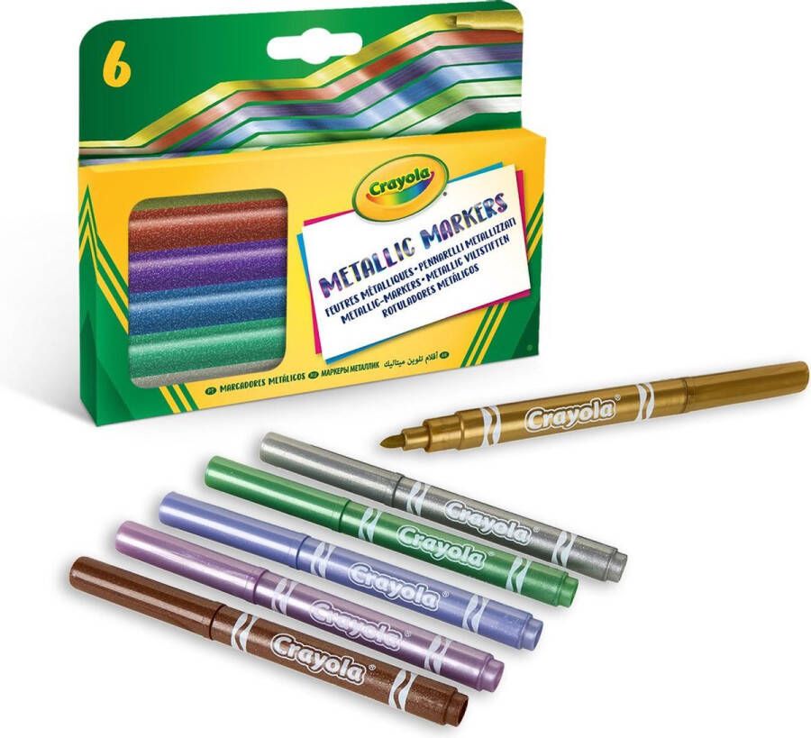 Crayola 6 Metallic Viltstiften Schitterende kleuren Niet-giftige Afgeronde punt
