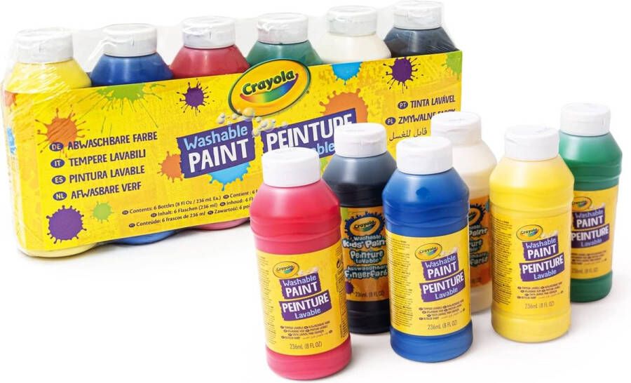 Crayola Afwasbare Tempera's Verpakking van 6 Flesjes Elk 236 ml Voor School en Vrije Tijd