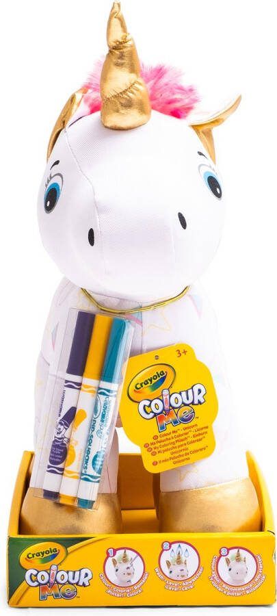 Crayola Colour Me Plush Hobbypakket Pluche Eenhoorn om te Kleuren met 3 Viltstiften