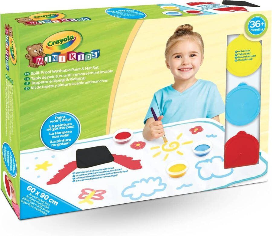 Crayola Mini Kids Morsbestendige Verfmat Set Maxi Herbruikbaar Oppervlak om te Schilderen met Wasbare Verf Leeftijden 36 Maanden