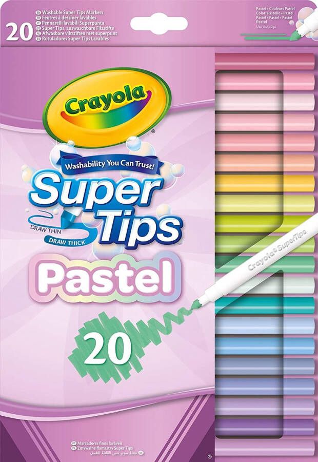 Crayola Pastel- SuperTips Afwasbare Stiften met Medium Punt verpakking van 20 voor school en vrije tijd geassorteerde pastelkleuren