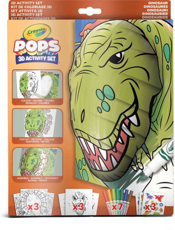 Crayola POPS 3D-Activiteiten Set om 3D-tekeningen te Kleuren en te Maken Creatieve Activiteit en Cadeau voor Kinderen Dinosaurus Thema vanaf 6 jaar