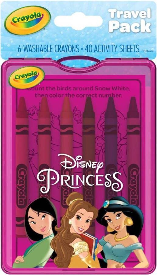 Crayola Princess Travelpack voor kinderen 6 krijtjes en 40 kleurplaten