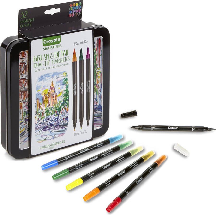 Crayola Signature Set 16 Viltstiften Dubbele Punt (fijn penseel)