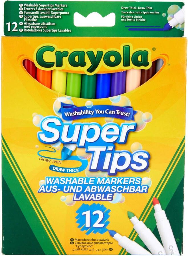 Crayola Supertips 12 Wasbare Viltstiften Dunne en dikke lijnen