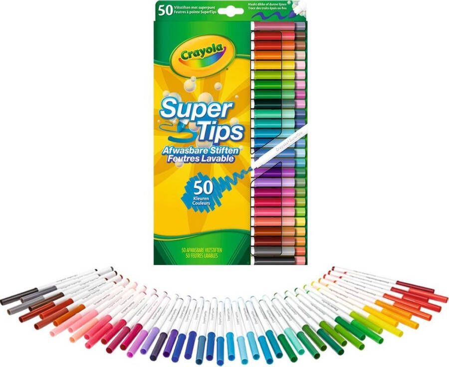 Crayola Supertips 50 Wasbare Viltstiften Dunne en dikke lijnen