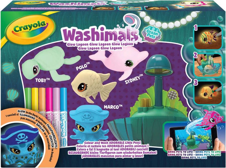 Crayola Washimals Ocean Glow Pets Set om te kleuren en dieren in bad te doen spel en cadeau voor kinderen vanaf 3 jaar