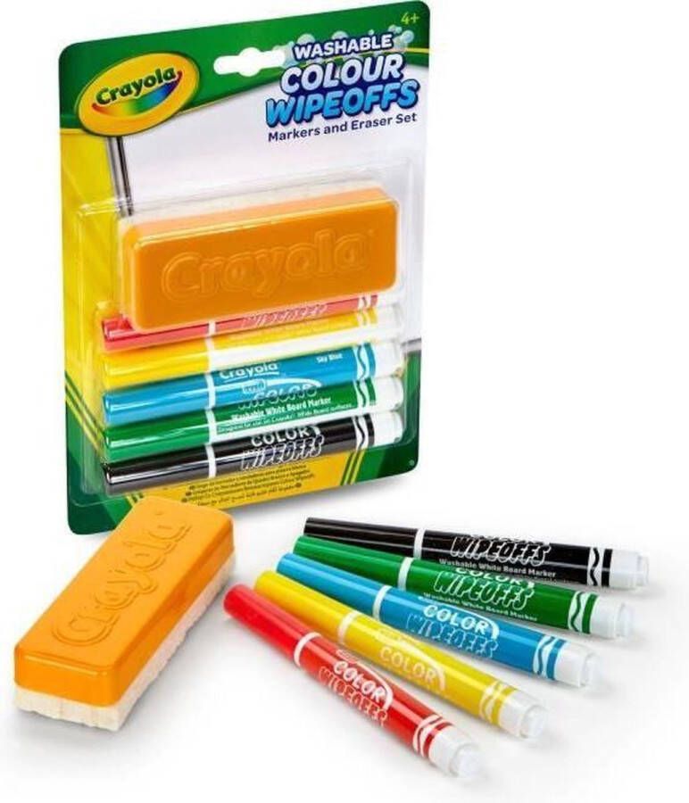 Crayola Washable Colour Wipeoffs Whiteboardset 5 stiften en 1 wisser